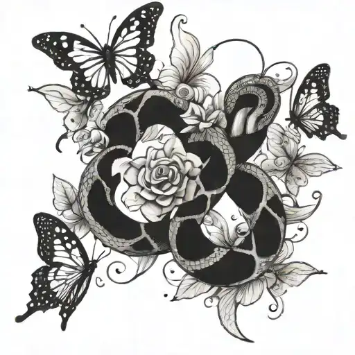 Snake Surrounded By Flying Butterflies
