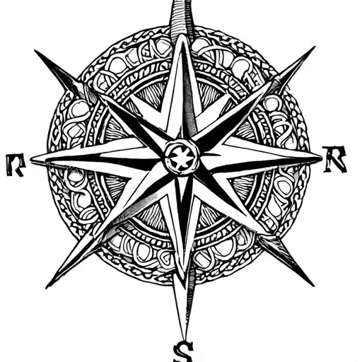 Nautical Star Compass Rose With Cetic Knot Pattern