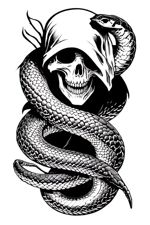 Grim Reaper And Snake Coiled