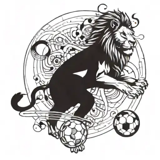 A Lion Playing Soccer With A Music Note Incorporated Into The Design