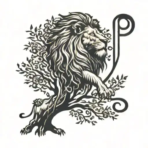 A Lion Into A Tree With A Music Note Incorporated Into The Design