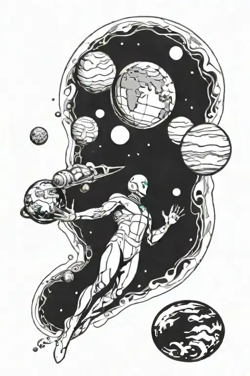 Dr Manhattan And Planets Orbiting Astronaut With Earth