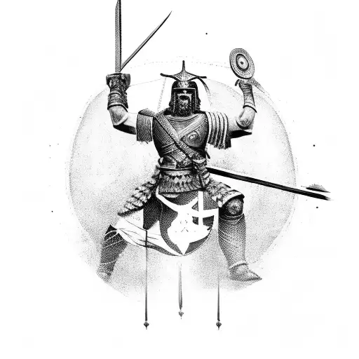 Spartan Warrior With Army Underneath And Parthenon In The Background