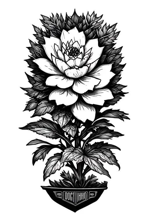A Blackwork Tattoo Of A Blooming Succulent Plant With A Hidden Doctor Who Reference