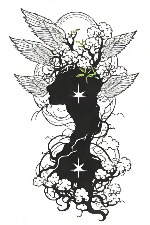 Poison Tree With Clouds On Top With An Angel Wings