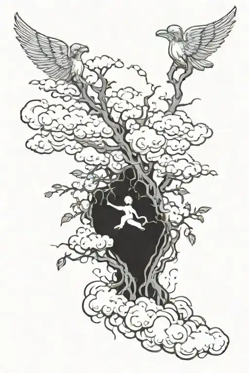 Poison Tree With Clouds On Top With An Angel Coming Out Crying