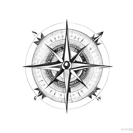 Compass With Small Red Rose In The Middle With Arrows Crossing Over