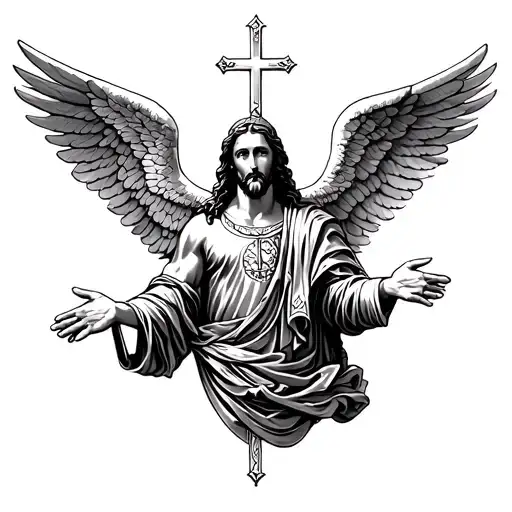 A Tattoo Design Featuring Catholicism Angels Jesus Roman Spartans
