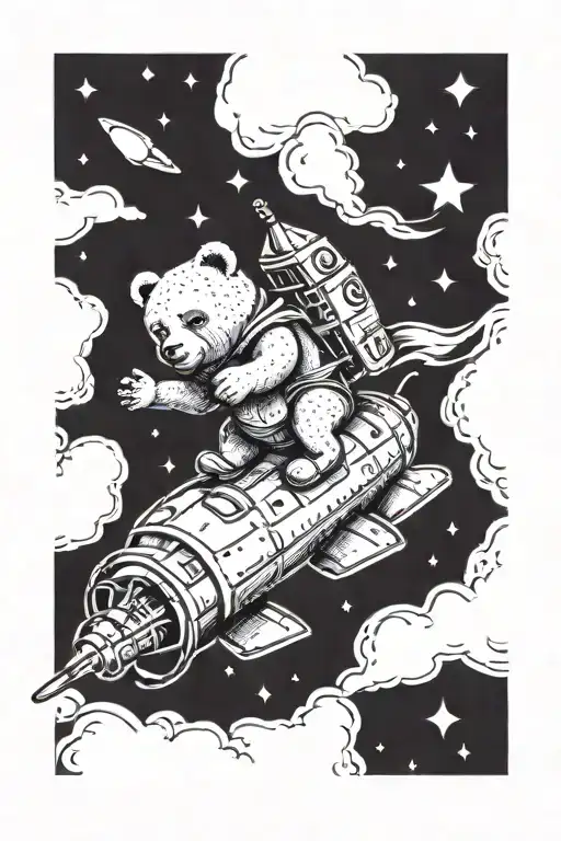 Teddy Bear Riding A Rocket Ship Launching