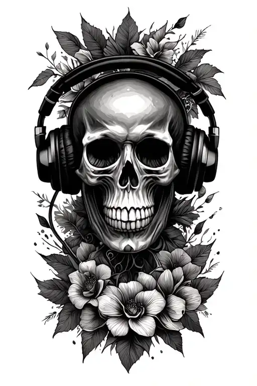 Scull And Headphones Surrounded