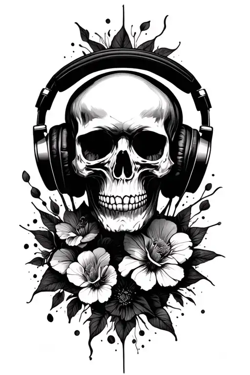 Scull And Headphones Surrounded