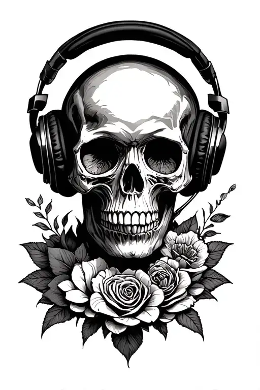 Scull And Headphones Surrounded