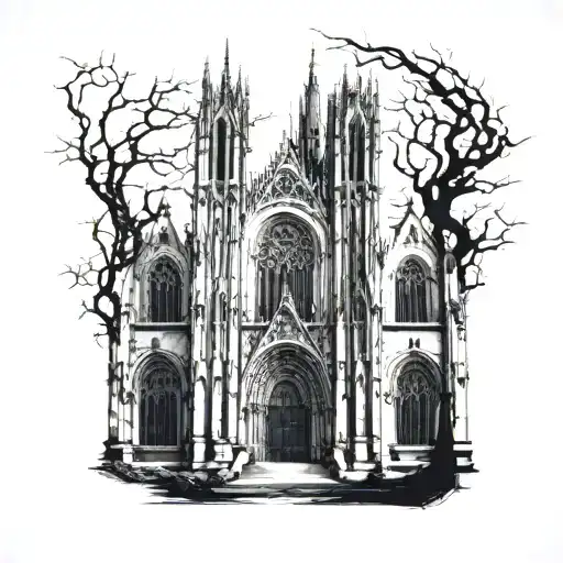 A Gothic Cathedral With Intricate Details And Eerie Atmosphere