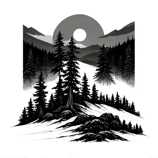 Massive Forest Landscape With Huge Moon In The Background