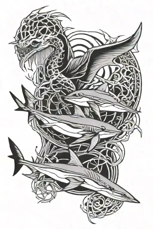 Heron Spider And Shark Swimming Together