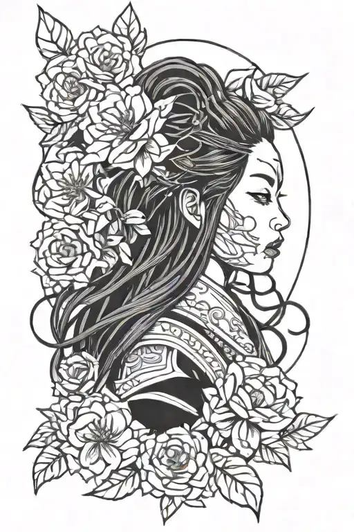 Nezuko In A Mask They Are With Flowers And A Red Moon And Thorns