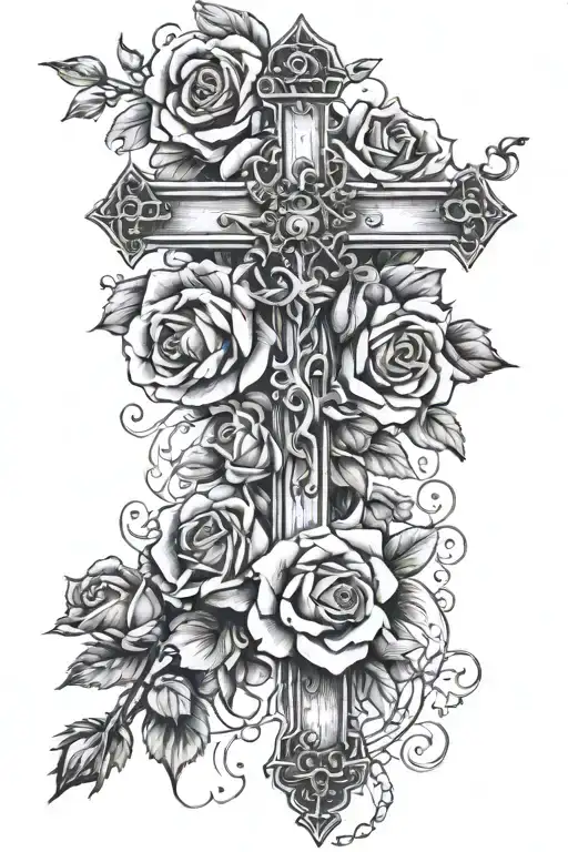 Cross And Rosary With Roses