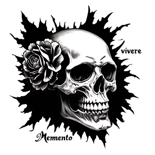 A Unique Tattoo Design Combining Skull And The Phrase Memento Vivere
