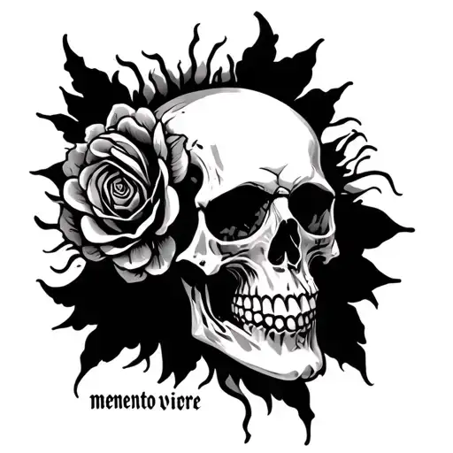 A Unique Tattoo Design Combining Skull And The Phrase Memento Vivere
