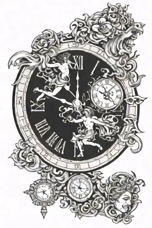 Mythological Gods And The Clock At The Well