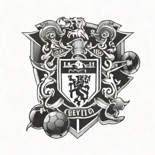 A Stylized Manchester United Crest Incorporating Football Elements Like A Ball And Cleats