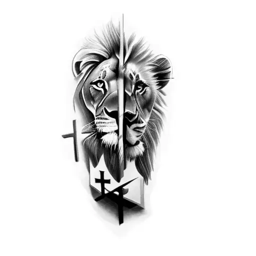A Lion And A Cross Without Face