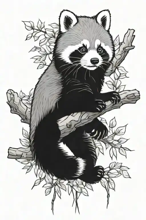 Red Panda Lying On Their Stomach On A Branch