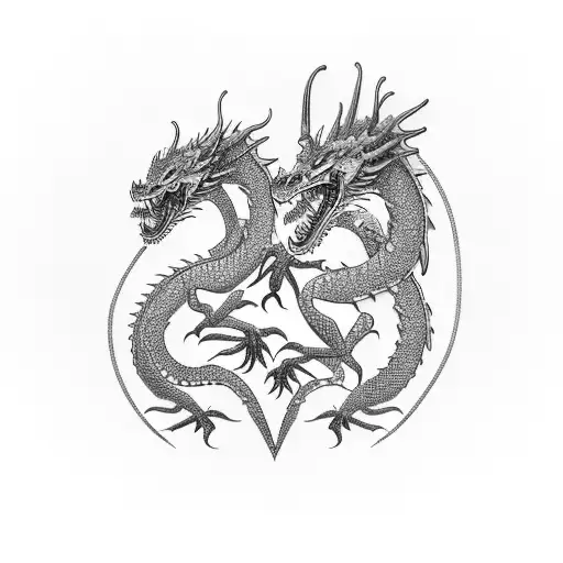 Twin Gold And Silver Dragons Each Holding A Dragon Flower In Thier Mouth