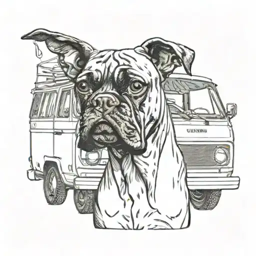 A Silhouette Of A Boxer Dog Listening To Music In An Old Vw Van