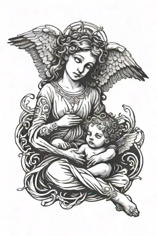 Angel And Child Sitting