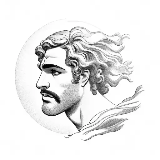 Greek God On Horseback With Sun Background