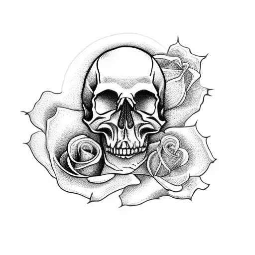 Skull With Fired Rose