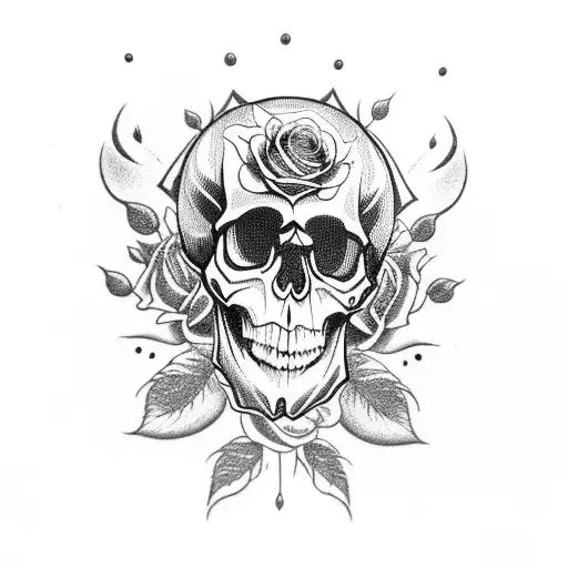 Skull With Fired Rose Full Arm