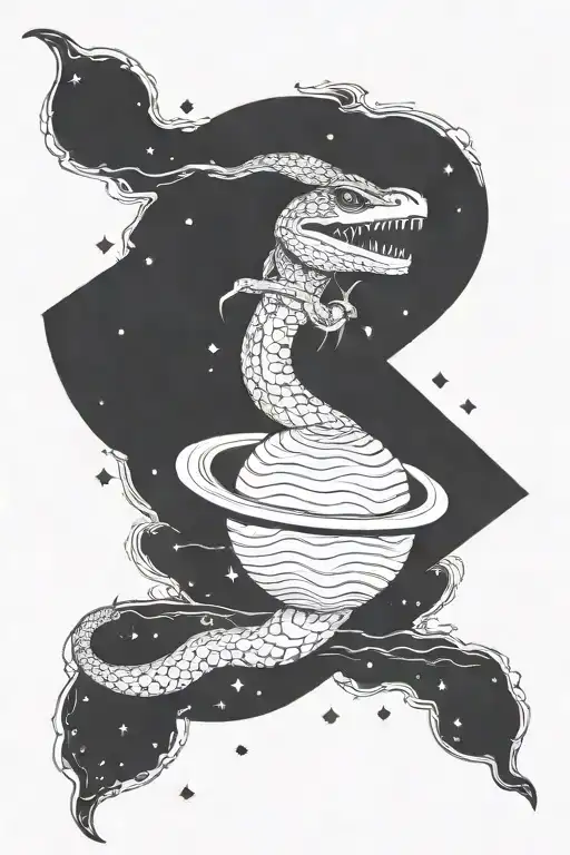 Serpent In Outer Space Eating Planets