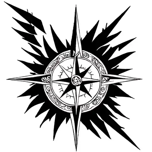Compass Rose With Mayan Sun