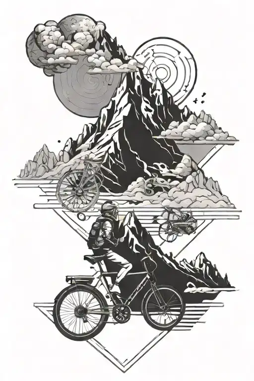 A Futuristic Mountain Landscape With A Space-themed Bicycle Riding Through It