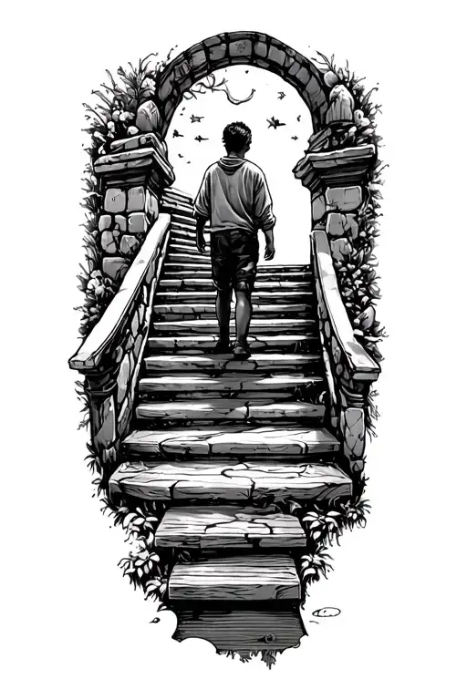 Of Stairs Climbed By A Child With Difficulties To Face Around Him And At The End Olympus