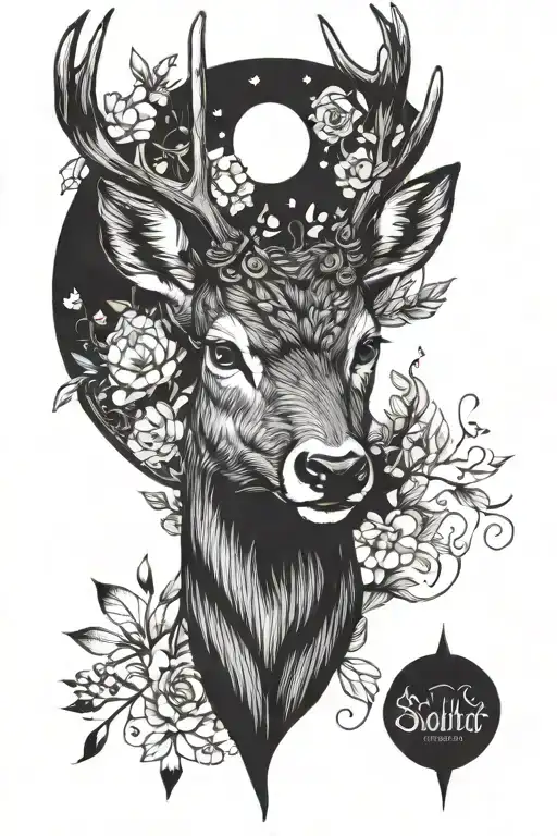 Deer Face Front Half Moon Dark Black Work