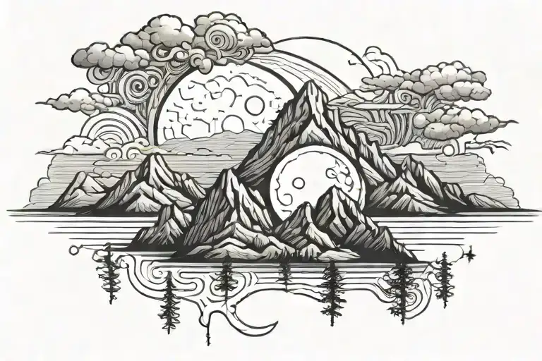 Mountain Peak And Full Moon