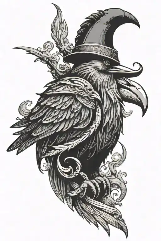 A Stylized Depiction Of The Norse God Odin With A Raven Perched On His Shoulder