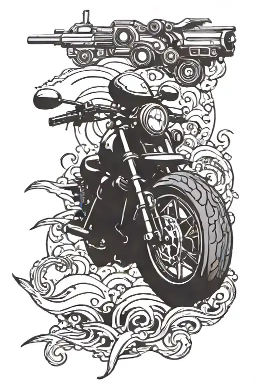 Motorcycle And Ocean And Guns