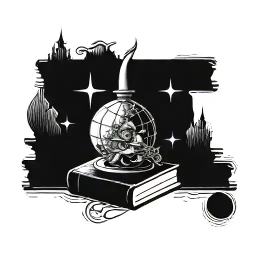 A Stack Of Books With A Globe And A Gnome On Top Surrounded By Magical Elements
