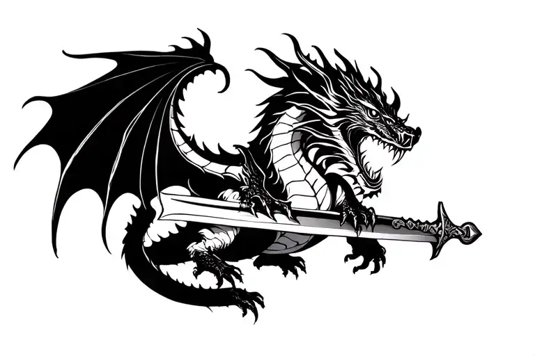 Dragon Standing On Sword