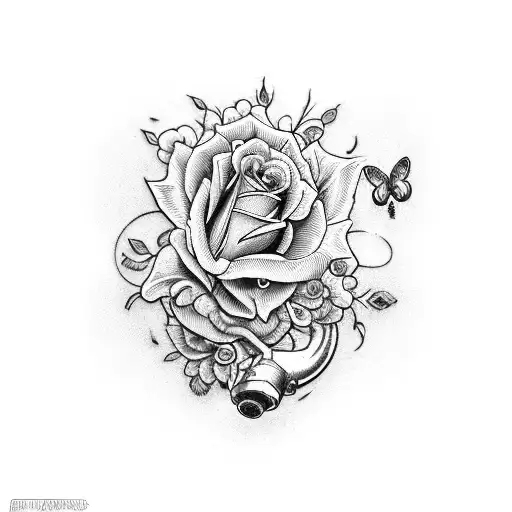 Ekg And Syringe And Rose And Butterfly And Brush And Easel