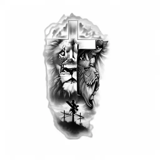 A Lion And A Cross Without Face