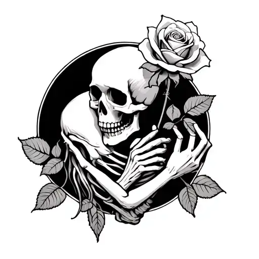 Skeleton Holding Long Rose