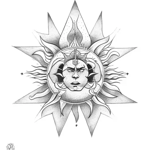 Trident With Sun And Moon Connected With A Dot