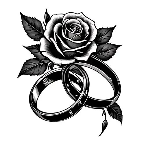 A Tattoo Design Featuring Intertwined Wedding Rings And Elegant Roses