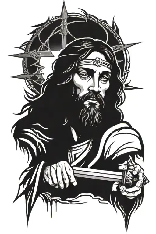 Jesus Christ Holding A Sword