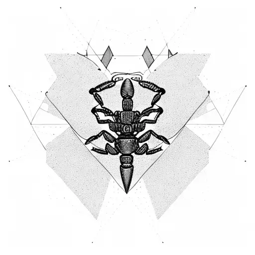 A Scorpion Inside A Triangle Drawn In A Minimal Style And With Red Details